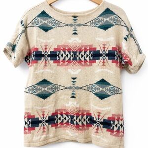 CHAPS Petite Southwestern Knit Shirt Cream Aztec Short Sleeve